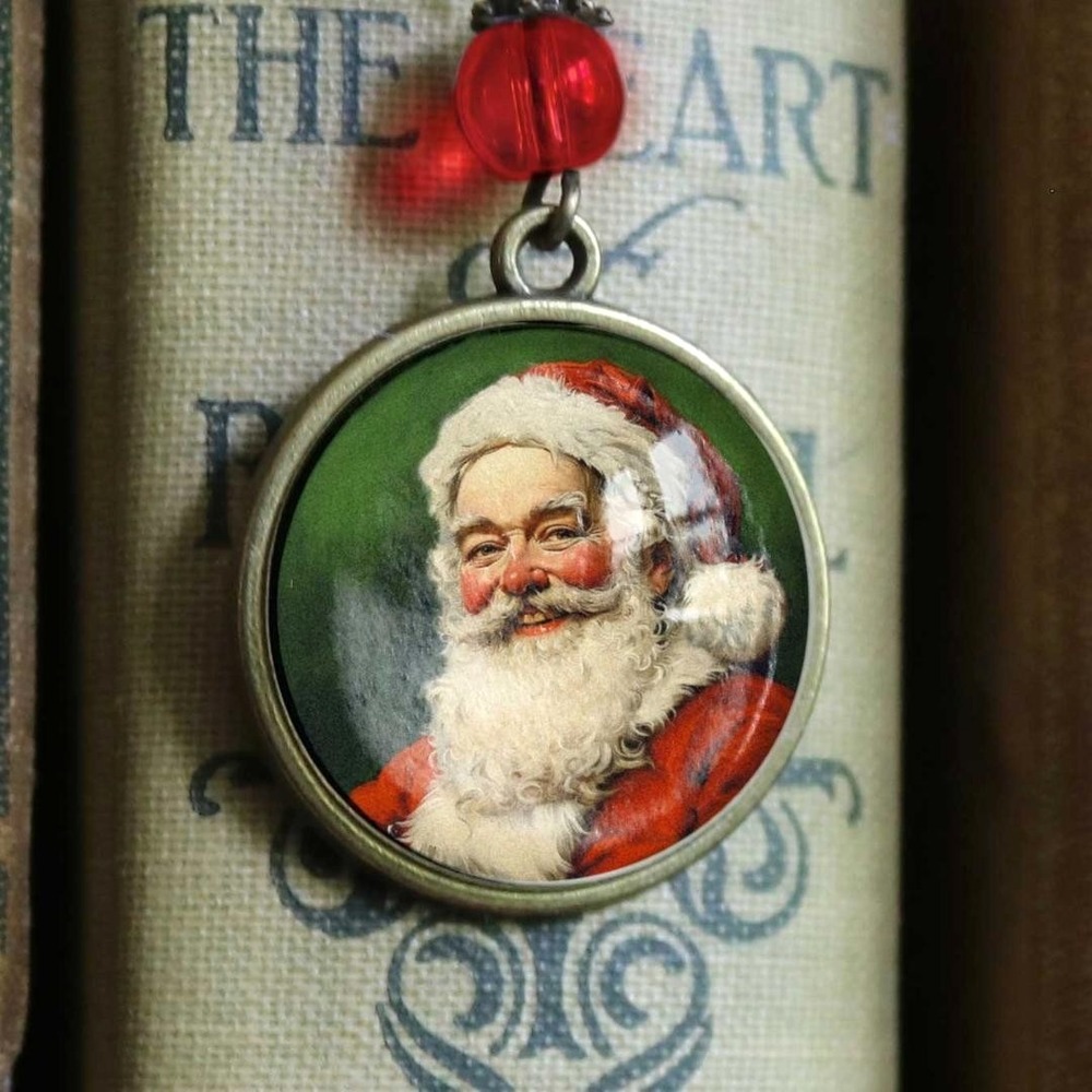Victorian‎ Santa Bookmark - Christmas - Bronze & Glass Cabochon Book Hook